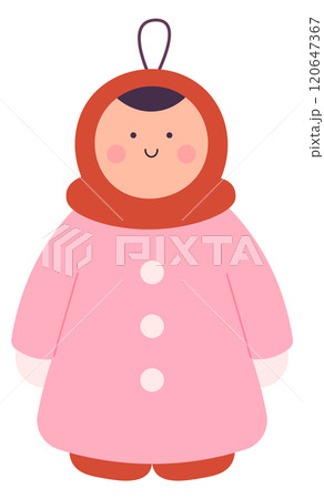 A cartoonish girl wearing a pink coat and a red scarf 120647367