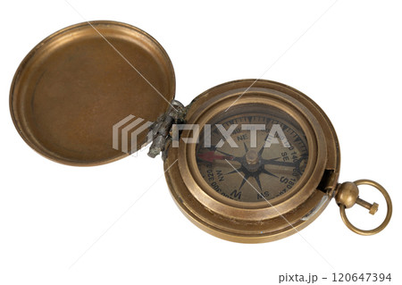 Vintage brass compass on white Vintage brass compass on white 120647394