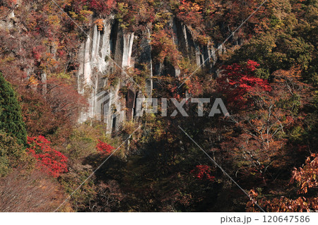 福島県西郷村　秋の雪割り渓谷の景観 120647586