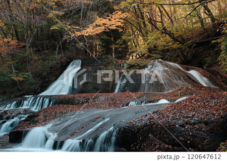 福島県西郷村 西の郷遊歩道脇の阿武隈川 秋の景観 福島県西郷村 西の郷遊歩道脇の阿武隈川 秋の景観 120647612