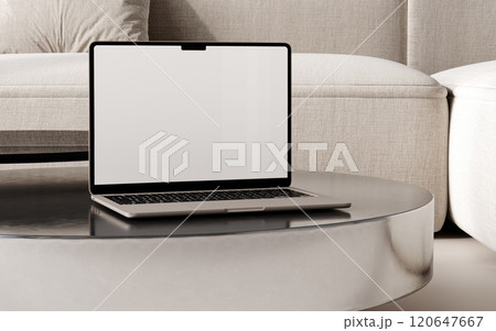 Computer laptop with white blank screen  120647667