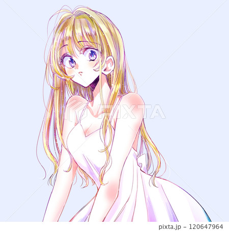 金髪ロングヘアのセクシーな女性　無表情 120647964