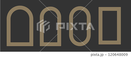 Arch, gold geometric lines, knots abstract shapes. Set modern golden minimal aesthetic borders, frames, corners. Stripes balance elements. Arch, gold geometric lines, knots abstract shapes. Set modern golden minimal aesthetic borders, frames, corners. Stripes balance elements. 120648009