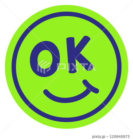 A green and blue circle with a smiling face and the letter O 120648973