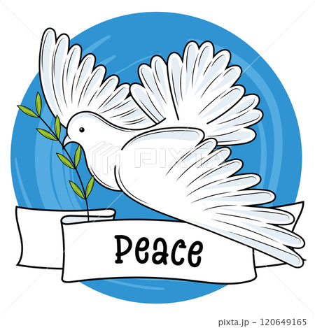 White dove with olive branch and ribbon, Vector 120649165