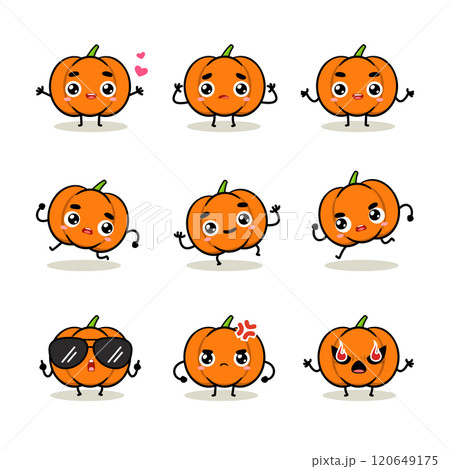 Various pose of little pumpkins. Isolated Vector Illustration Various pose of little pumpkins. Isolated Vector Illustration 120649175