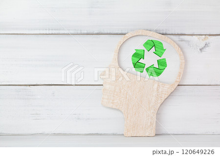 Sustainable Thinking: Recycle Symbol in Head Silhouette for Environmental Awareness 120649226