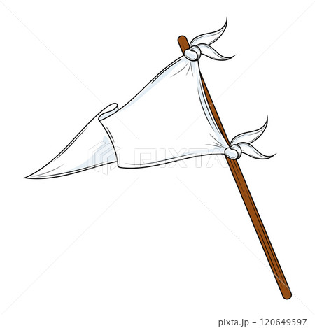 White flag waving on wooden pole, Vector 120649597