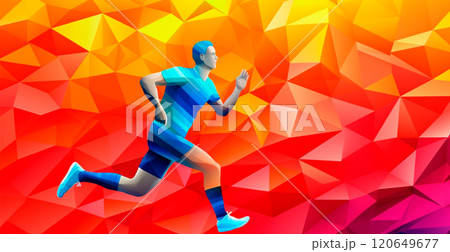 Abstract soccer player running with ball, bright color background - AI generated image 120649677