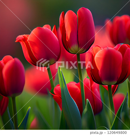 Tulip, Beautiful red tulip bouquet, colorful tulips, spring bloom - AI generated image 120649800