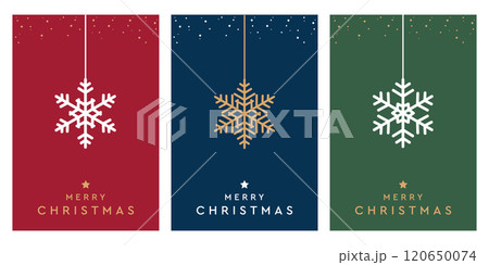 set of christmas greeting cards with hanging snowflake decoration vector illustration 120650074