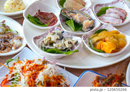 Korean seafood. fresh abalone sashimi 120650266