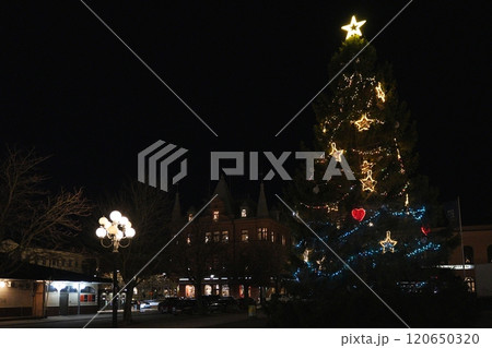 Christmas Tree Illuminated with Star Lights in Sundsvall, Sweden 120650320