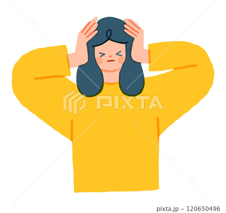 頭を抱えて悩む女性のイラスト 120650496