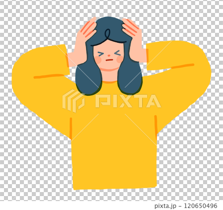 頭を抱えて悩む女性のイラスト 120650496