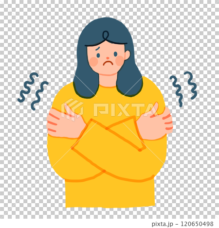 恐怖で震える女性のイラスト 120650498