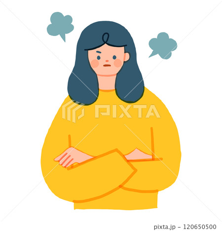 腕組みをして怒っている女性のイラスト 120650500