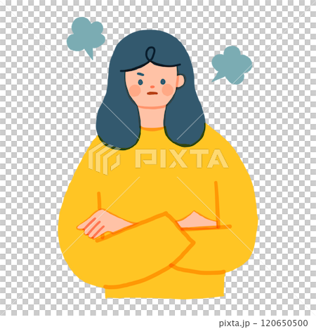 腕組みをして怒っている女性のイラスト 120650500