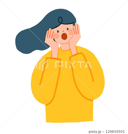 驚き、ショックを受ける女性のイラスト 驚き、ショックを受ける女性のイラスト 120650501