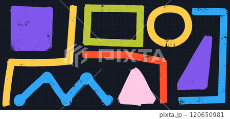 Grunge Ink Lines and Shapes Set. Hand Drawn Graffiti Style Circles, Triangle and Curves in Dynamic Design 120650981