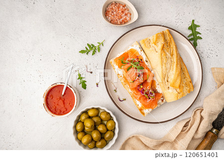 Sandwich with cream cheese and salmon Sandwich with cream cheese and salmon 120651401