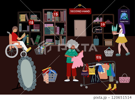 Second hand shop bipoc people vector artwork 120651514
