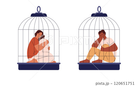 Illustration with a set of domestic birds including parrots, goldfinch, canary and nightingale. 120651751