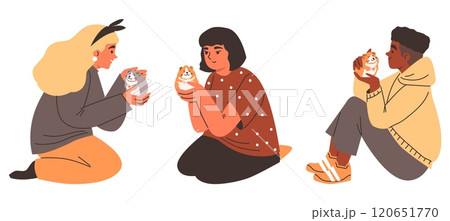 People hug and stroke their hamsters. 120651770