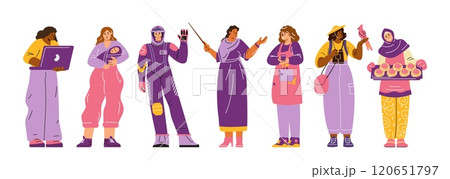 Vector illustration of women in various professions, including teacher, office worker, mother Vector illustration of women in various professions, including teacher, office worker, mother 120651797
