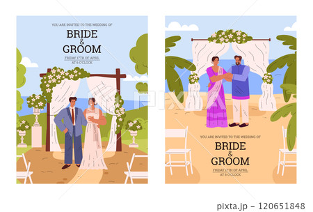 Vector illustration of the wedding venue, the bride and groom holding hands 120651848