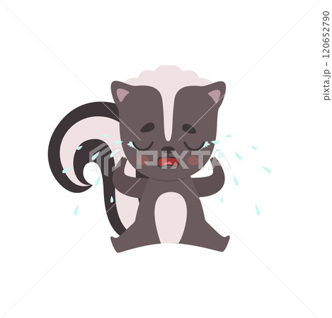 Cute Unhappy Little Skunk Crying with Tears, Adorable Baby Animal Cartoon Character Vector Illustration 120652790