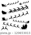 Santa Claus rides reindeer in a sleigh sled.  120653013