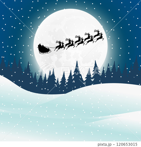 Santa Claus rides reindeer in a sleigh sled. Santa Claus rides reindeer in a sleigh sled. 120653015