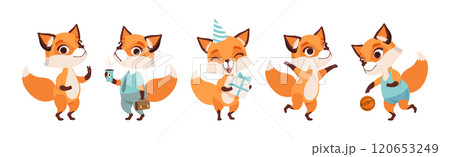 Cute Fox Character with Bushy Tail and Pretty Snout Vector Set Cute Fox Character with Bushy Tail and Pretty Snout Vector Set 120653249