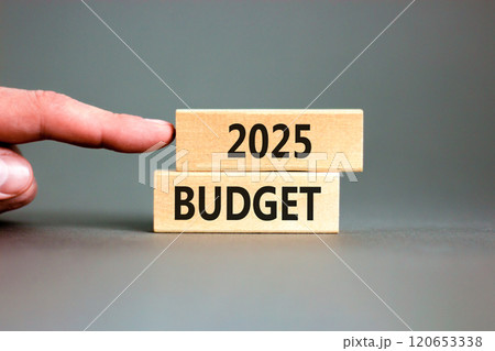 Planning 2025 budget new year symbol. Concept words 2025 Budget on beautiful wooden blocks. Beautiful grey background. Businessman hand. Business 2025 budget new year concept. Copy space. Planning 2025 budget new year symbol. Concept words 2025 Budget on beautiful wooden blocks. Beautiful grey background. Businessman hand. Business 2025 budget new year concept. Copy space. 120653338