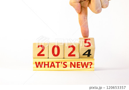 2023 what is new symbol. Concept words What is new 2024 to 2025 on beautiful wooden blocks. Businessman hand. Beautiful white table white background, copy space. Business 2025 what is new concept. 2023 what is new symbol. Concept words What is new 2024 to 2025 on beautiful wooden blocks. Businessman hand. Beautiful white table white background, copy space. Business 2025 what is new concept. 120653357