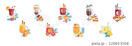 Hot Brewed Spicy Drink Poured in Glass Vector Set 120653508
