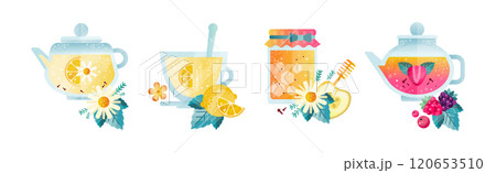 Hot Brewed Spicy Drink Poured in Glass Vector Set 120653510