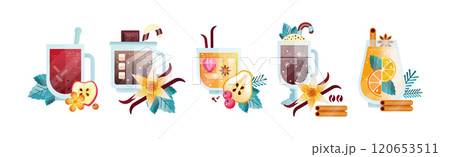 Hot Brewed Spicy Drink Poured in Glass Vector Set 120653511