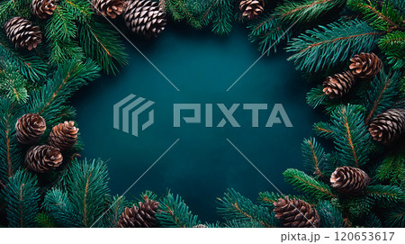 Festive Christmas wreath decoration with cones Festive Christmas wreath decoration with cones 120653617