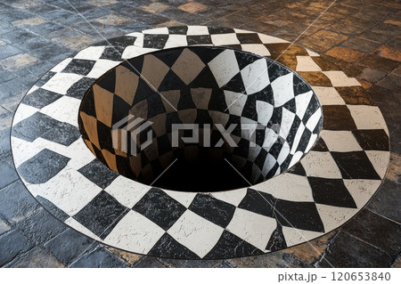 Optical Illusion Checkerboard Hole Installation 120653840