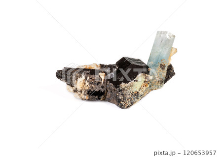 macro mineral stone aquamarine on a white background 120653957