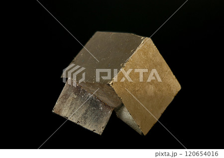 macro mineral pyrite stone on a black background 120654016