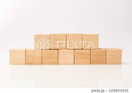 wooden cubes on a white background 120654201