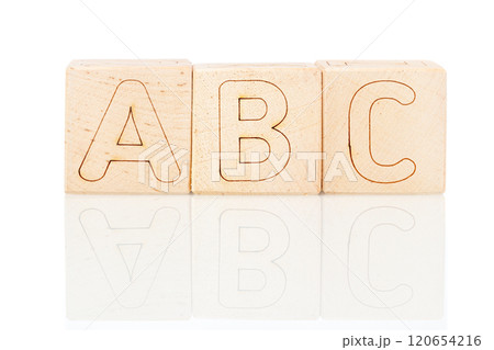Wooden cubes with letters ABC on a white background 120654216