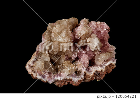 Macro mineral stone Pink Amethyst on a black background 120654221