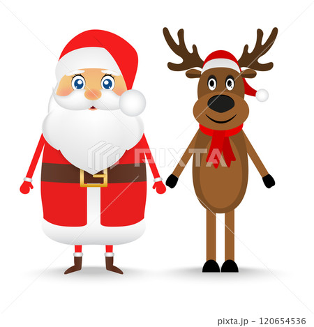 Santa claus and cartoon reindeer greet you Santa claus and cartoon reindeer greet you 120654536