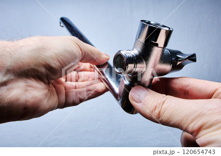 Parts of shower mixer valve with long swivel spout of water tap. 120654743