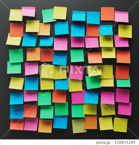 Colorful Sticky Notes Collage on Dark Background: A Vibrant Mosaic Colorful Sticky Notes Collage on Dark Background: A Vibrant Mosaic 120655295