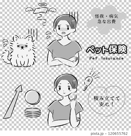 一隻身體不適的狗及其難以支付治療費用的女主人的插圖集 一隻身體不適的狗及其難以支付治療費用的女主人的插圖集 120655762